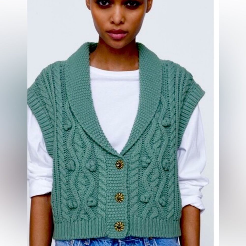 Zara Blue Green Sleeveless Sweater Vest